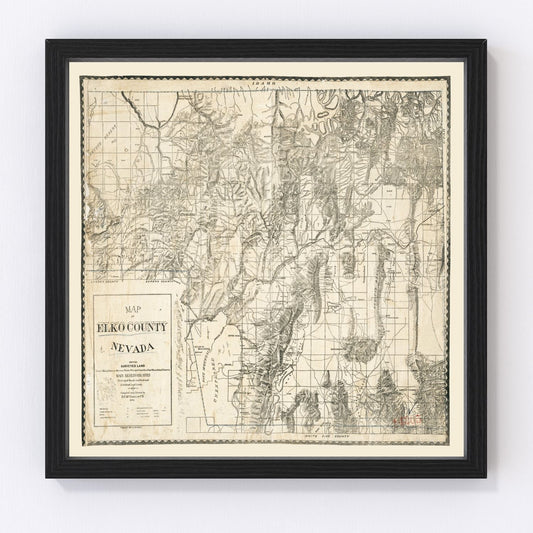 Vintage restored map of Elko County, Nevada, 1894, Great Basin rangeland cartography