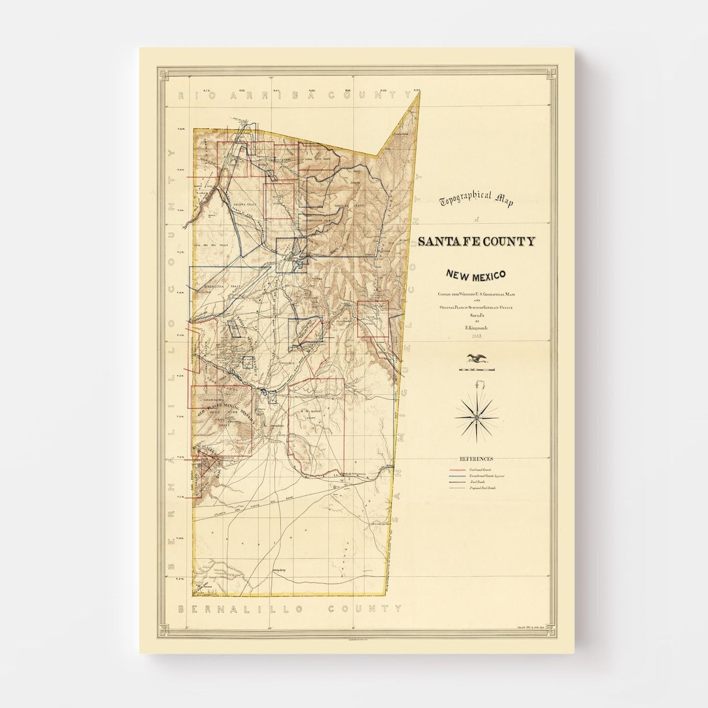 Vintage Map of Santa Fe County, New Mexico, 1888