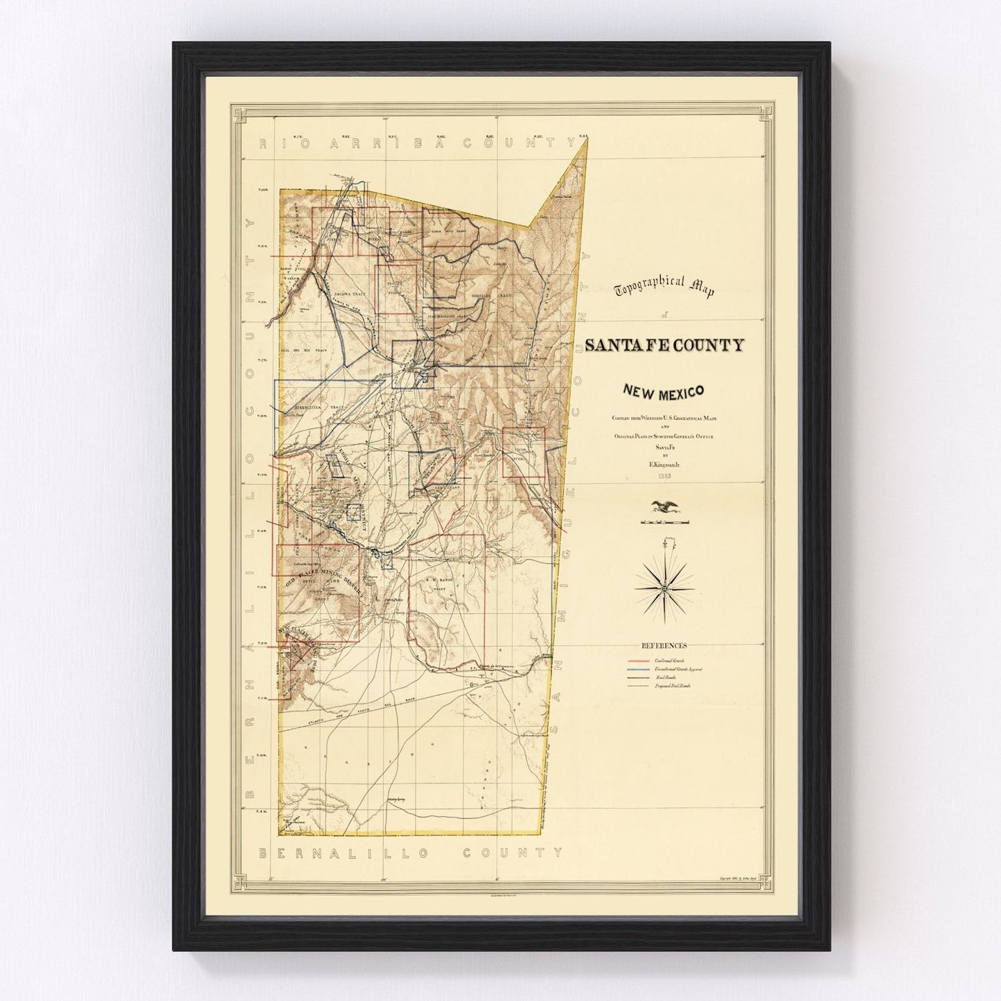 vintage map of Santa Fe County, New Mexico, 1888