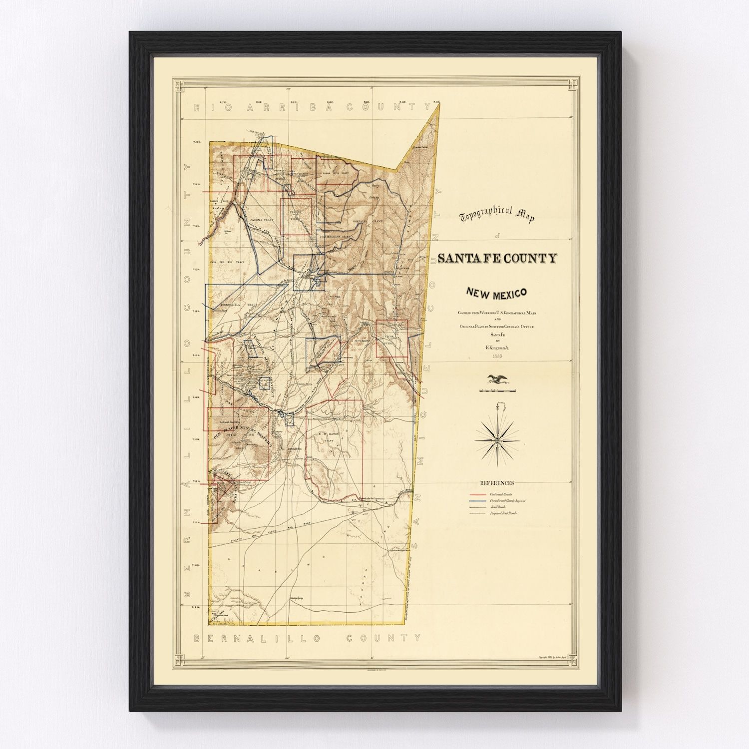 vintage map of Santa Fe County, New Mexico, 1888