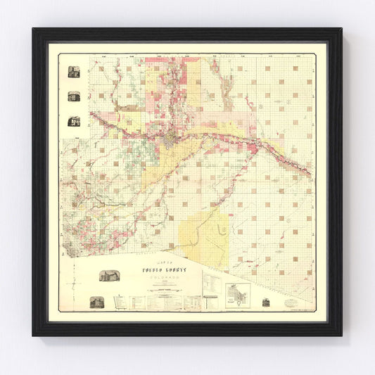 Vintage map of Pueblo County, Colorado, 1888