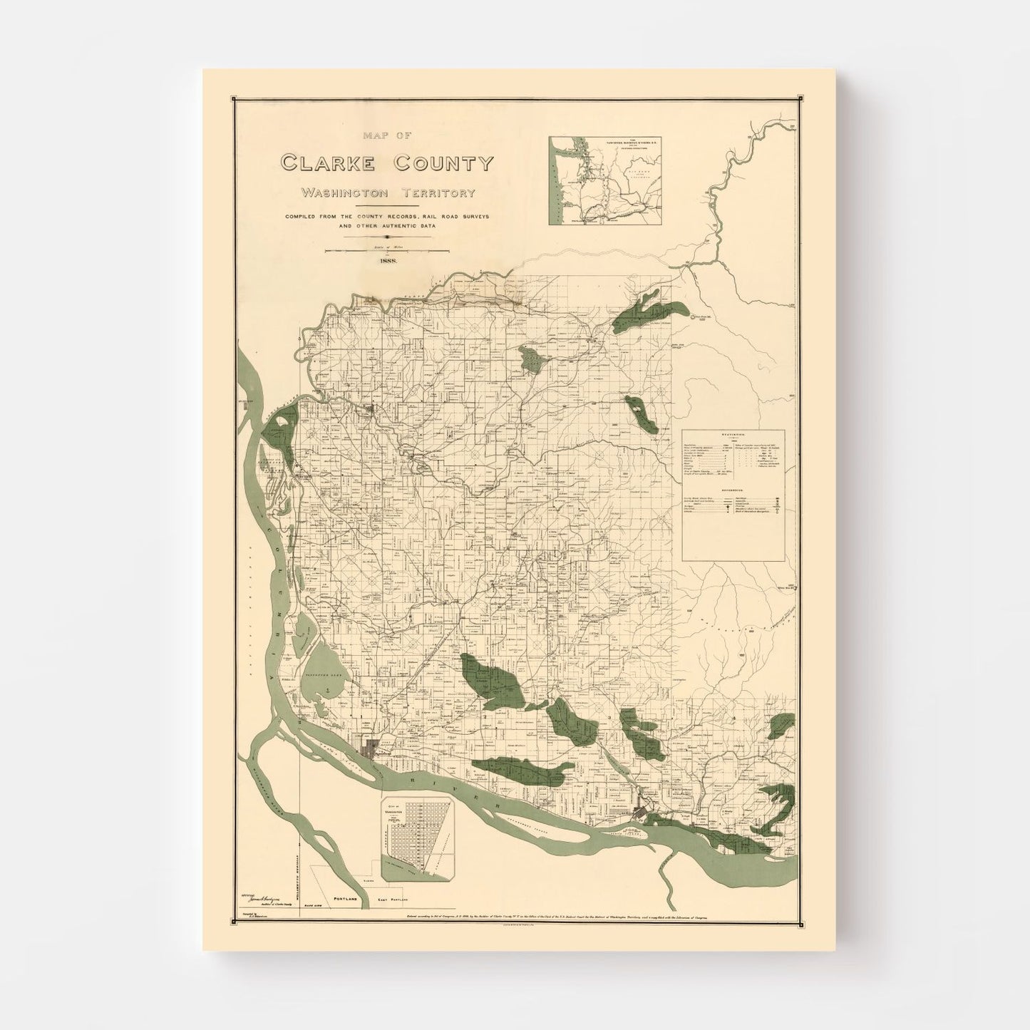 Vintage Map of Clark County, Washington, 1888