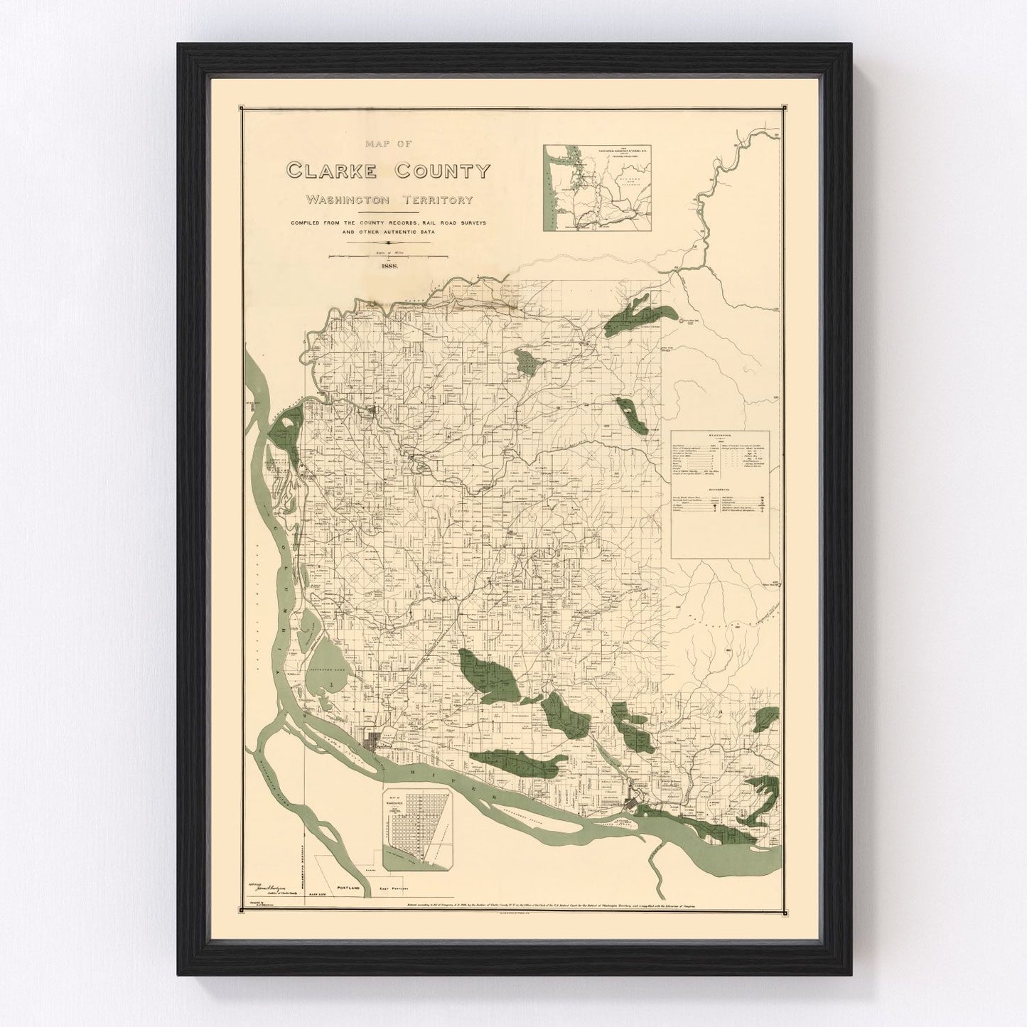 Vintage map of Clark County, Washington, 1888