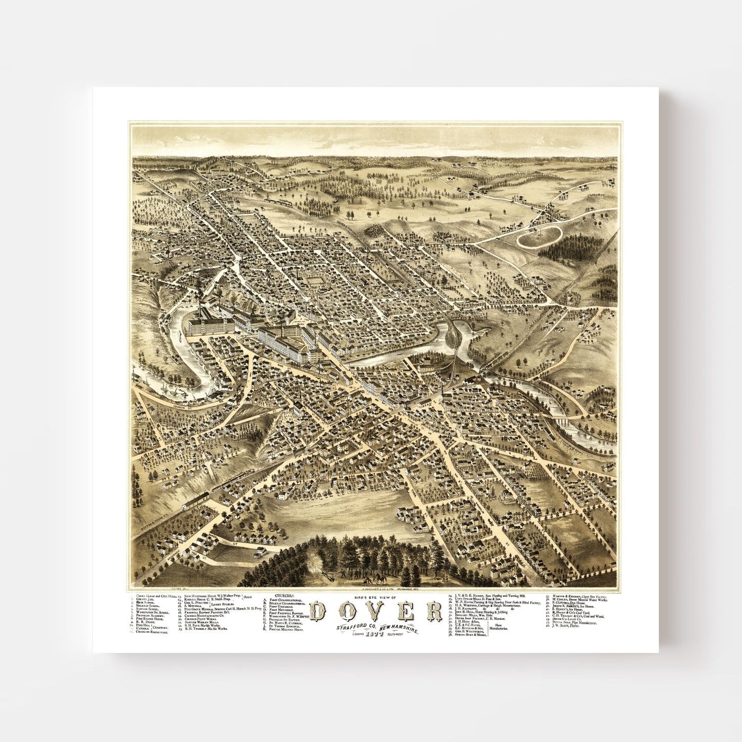 Vintage Map of Dover, New Hampshire, 1877