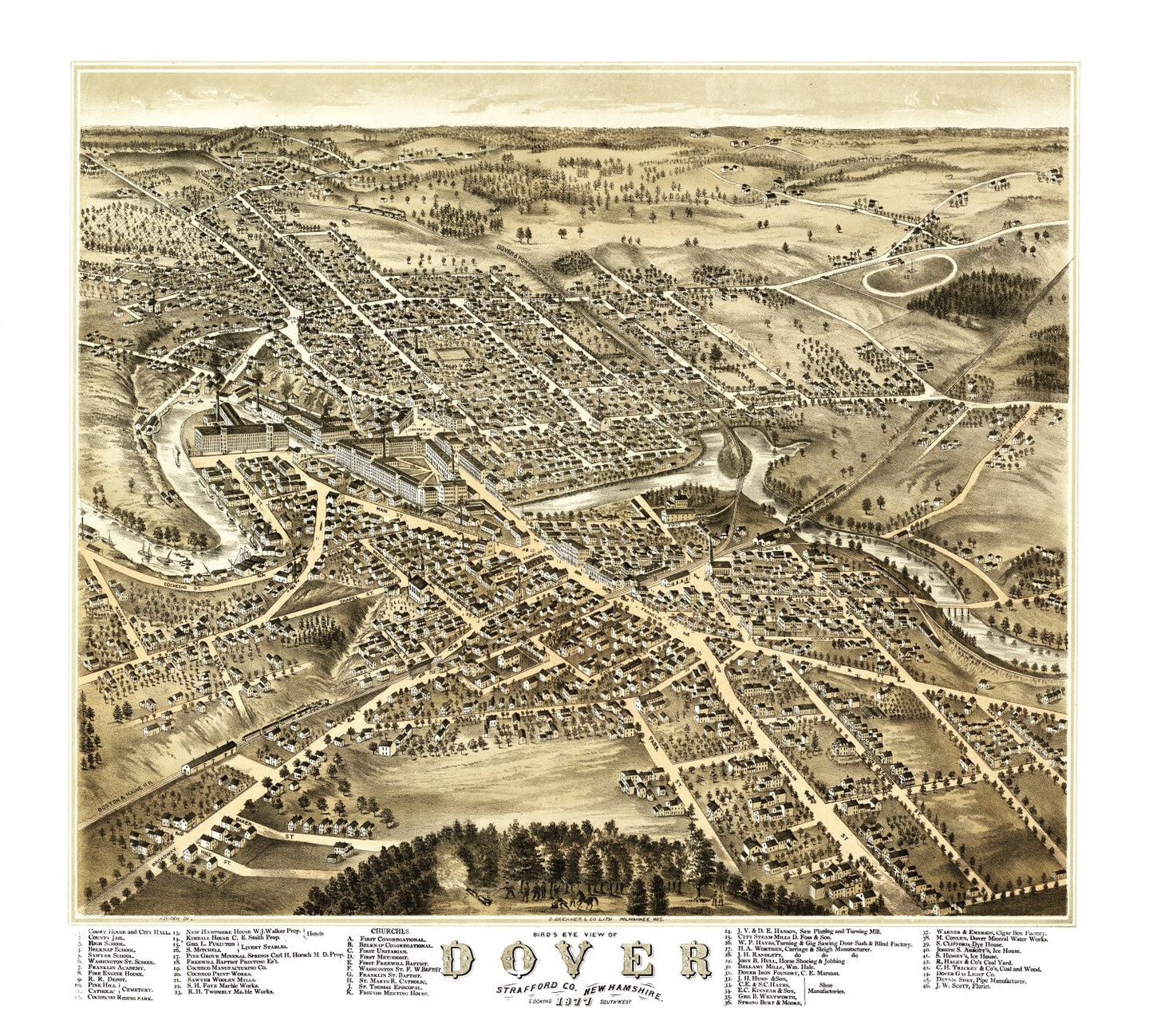 Vintage Map of Dover, New Hampshire, 1877