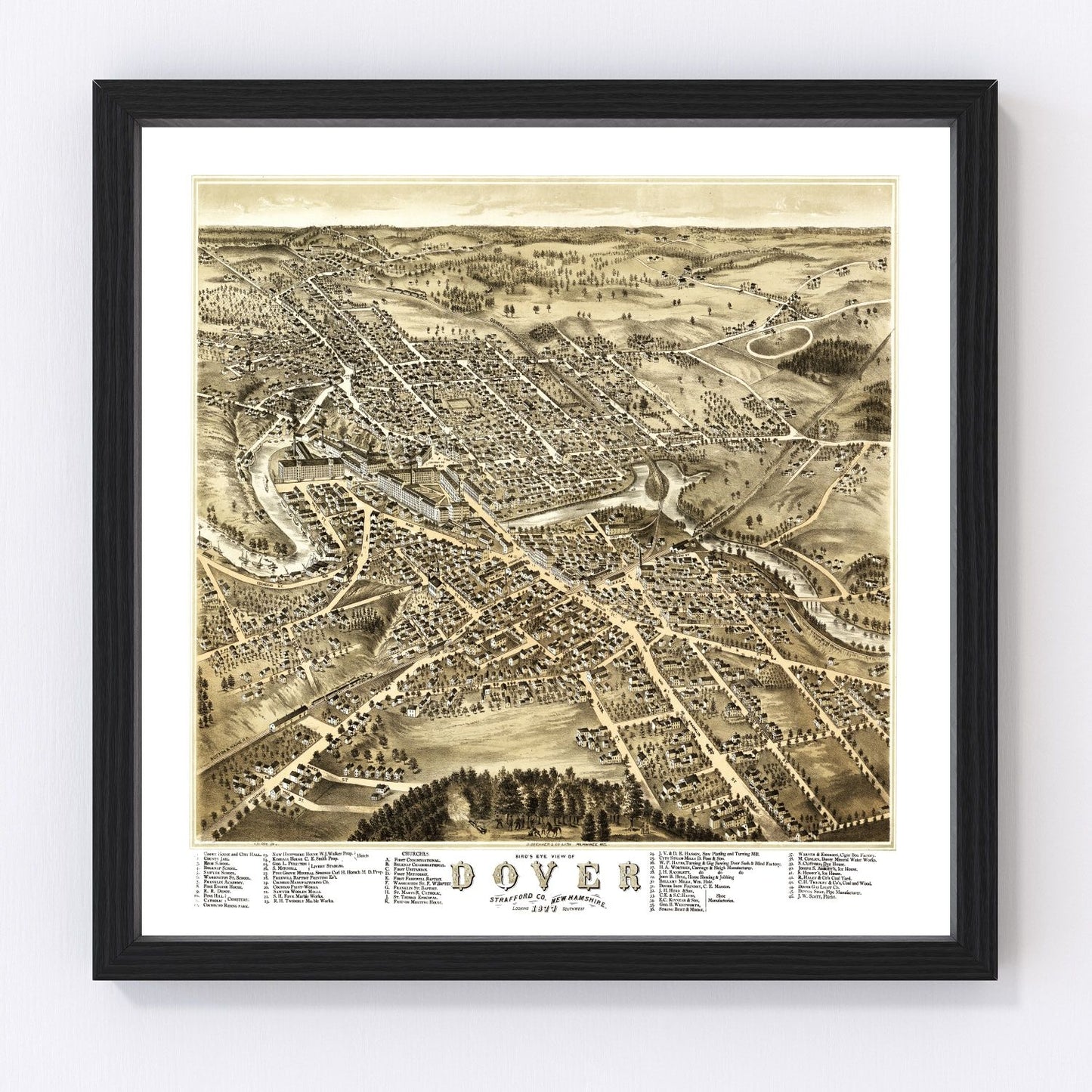 Vintage map of Dover, New Hampshire, 1877