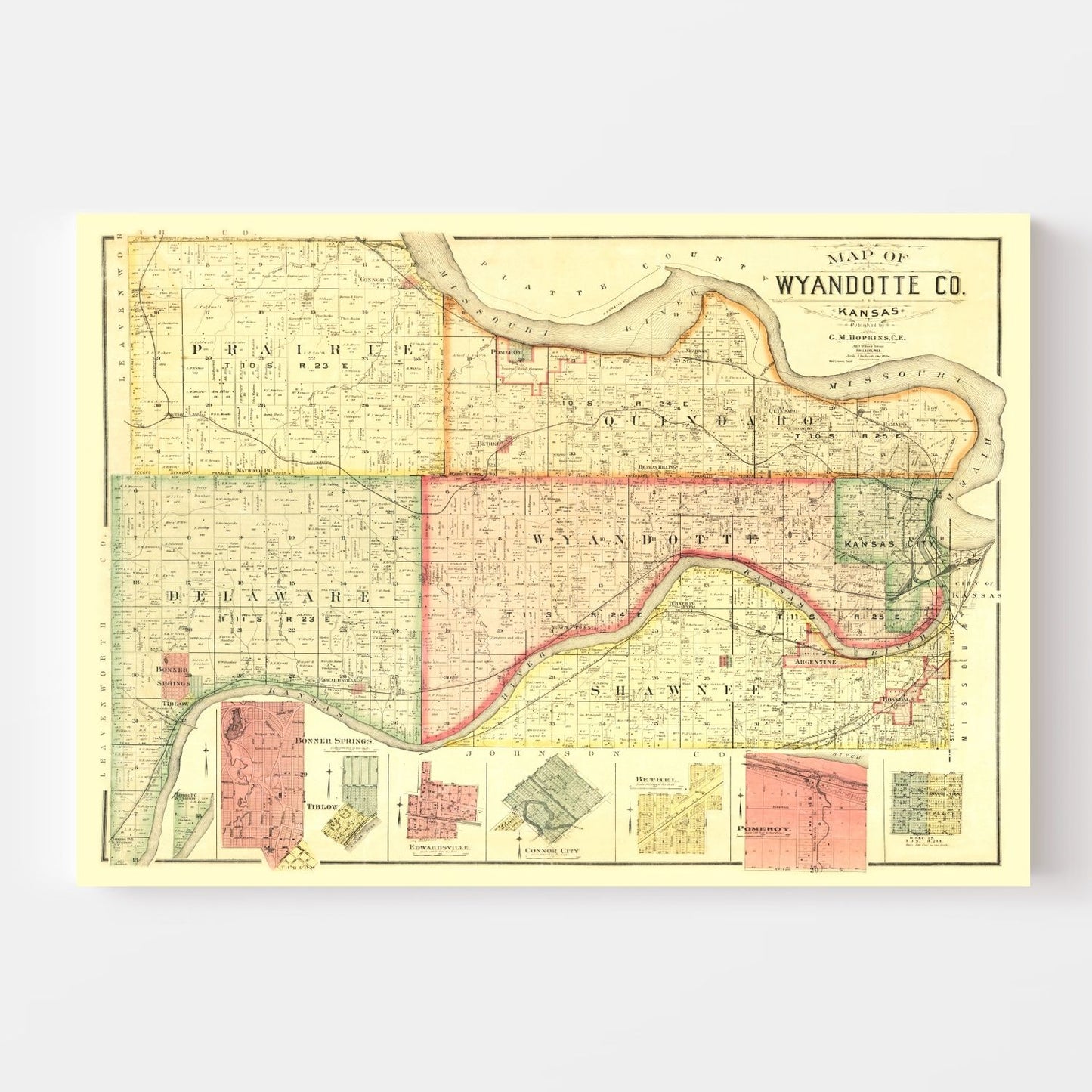 Vintage Map of Wyandotte County, Kansas, 1887