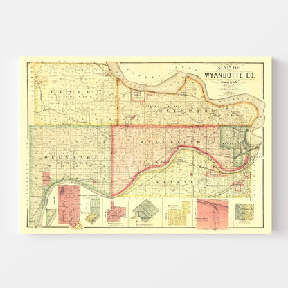 Vintage Map of Wyandotte County, Kansas, 1887