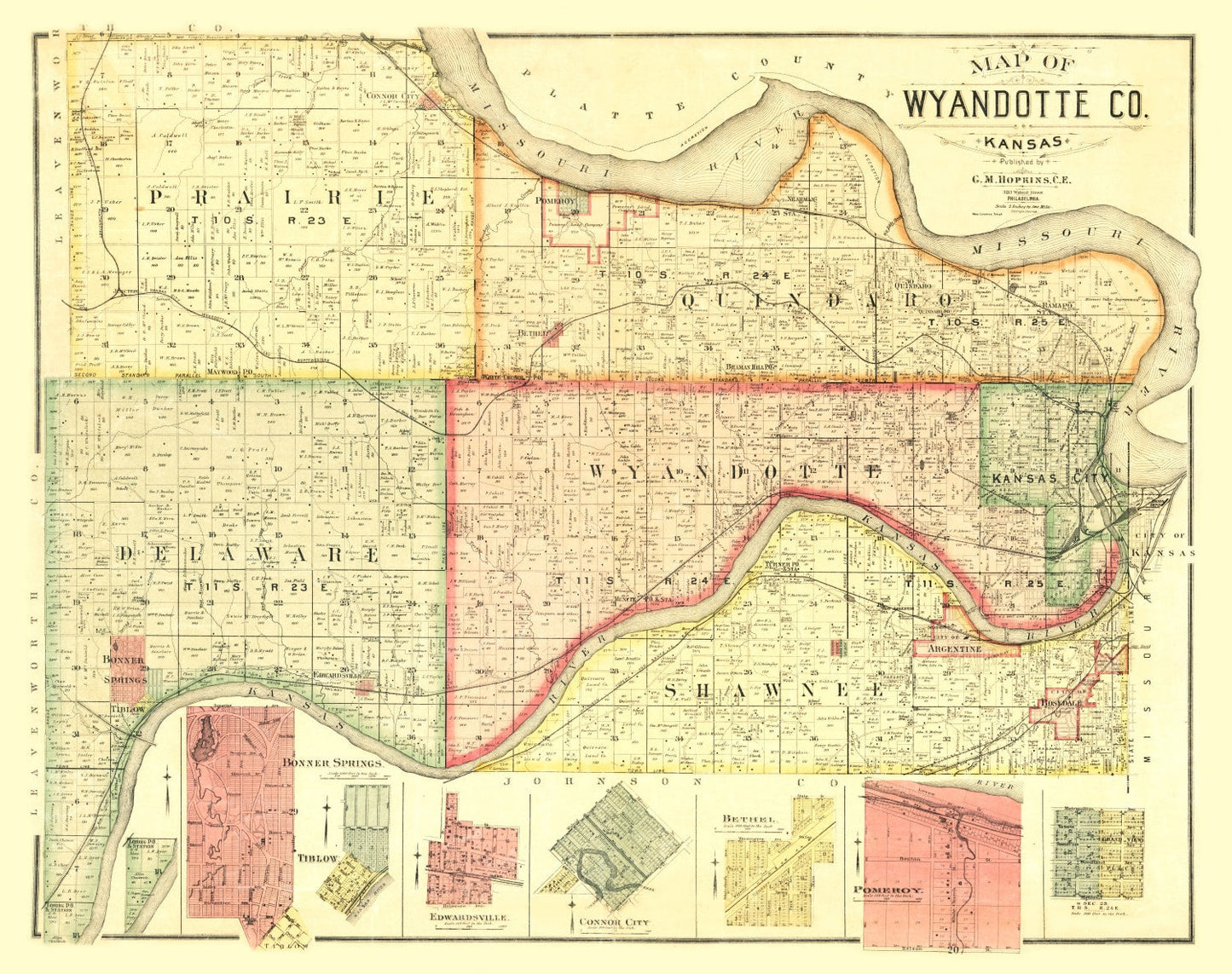 Vintage Map of Wyandotte County, Kansas, 1887