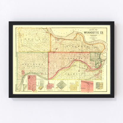 Vintage map of Wyandotte County, Kansas, 1887, digitally restored
