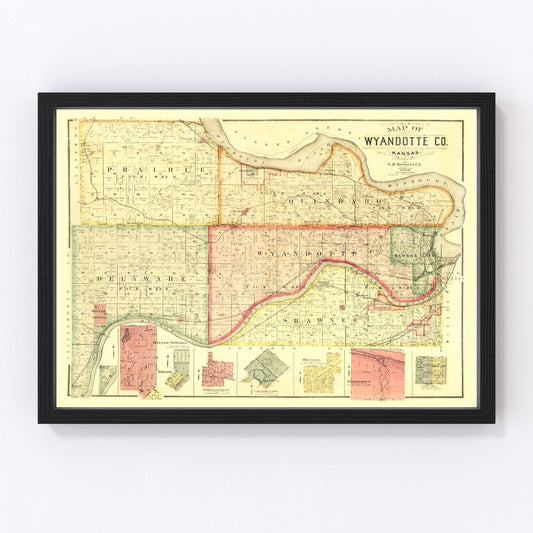 Vintage map of Wyandotte County, Kansas, 1887, digitally restored