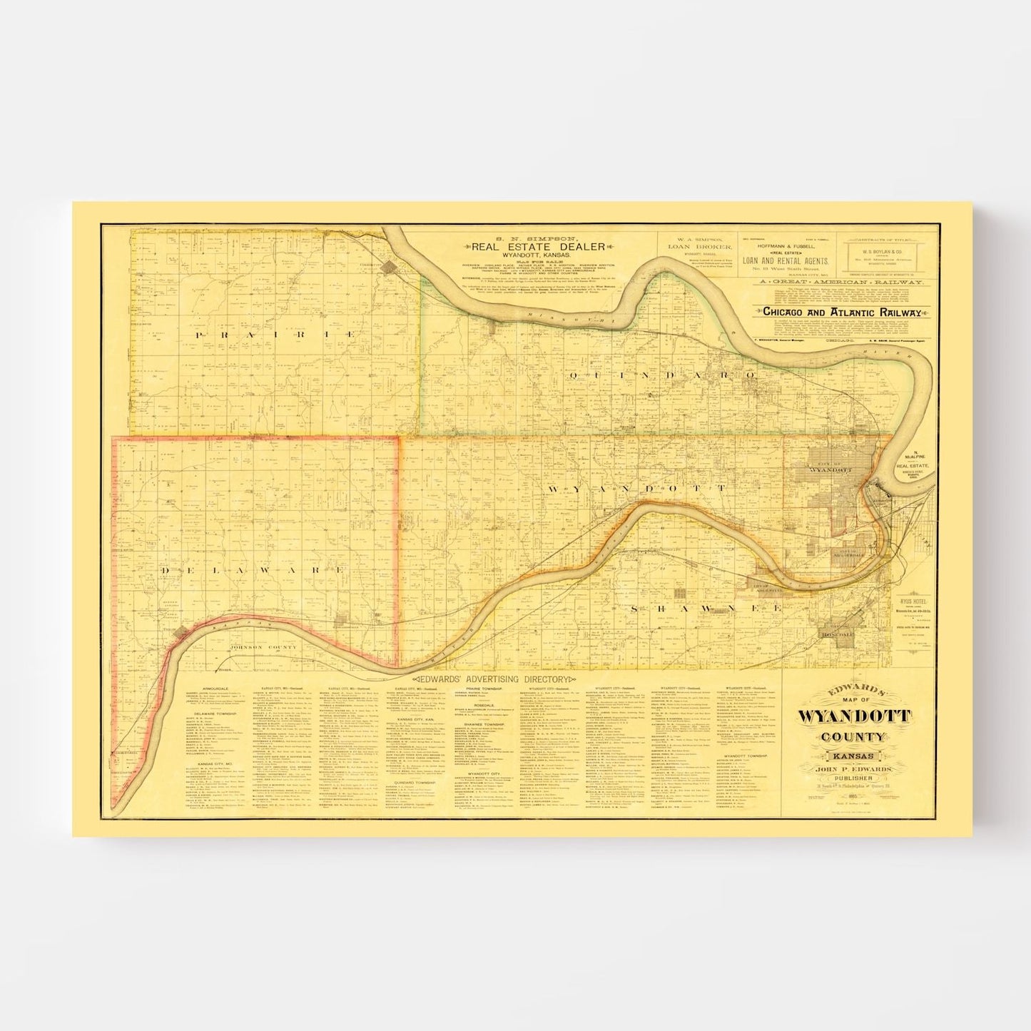 Vintage Map of Wyandotte County, Kansas, 1885