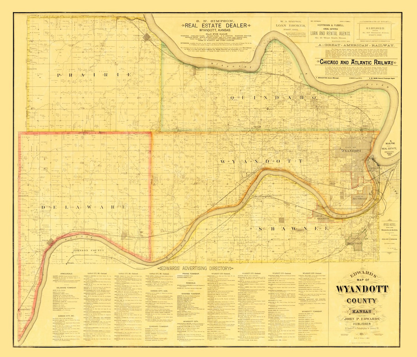 Vintage Map of Wyandotte County, Kansas, 1885