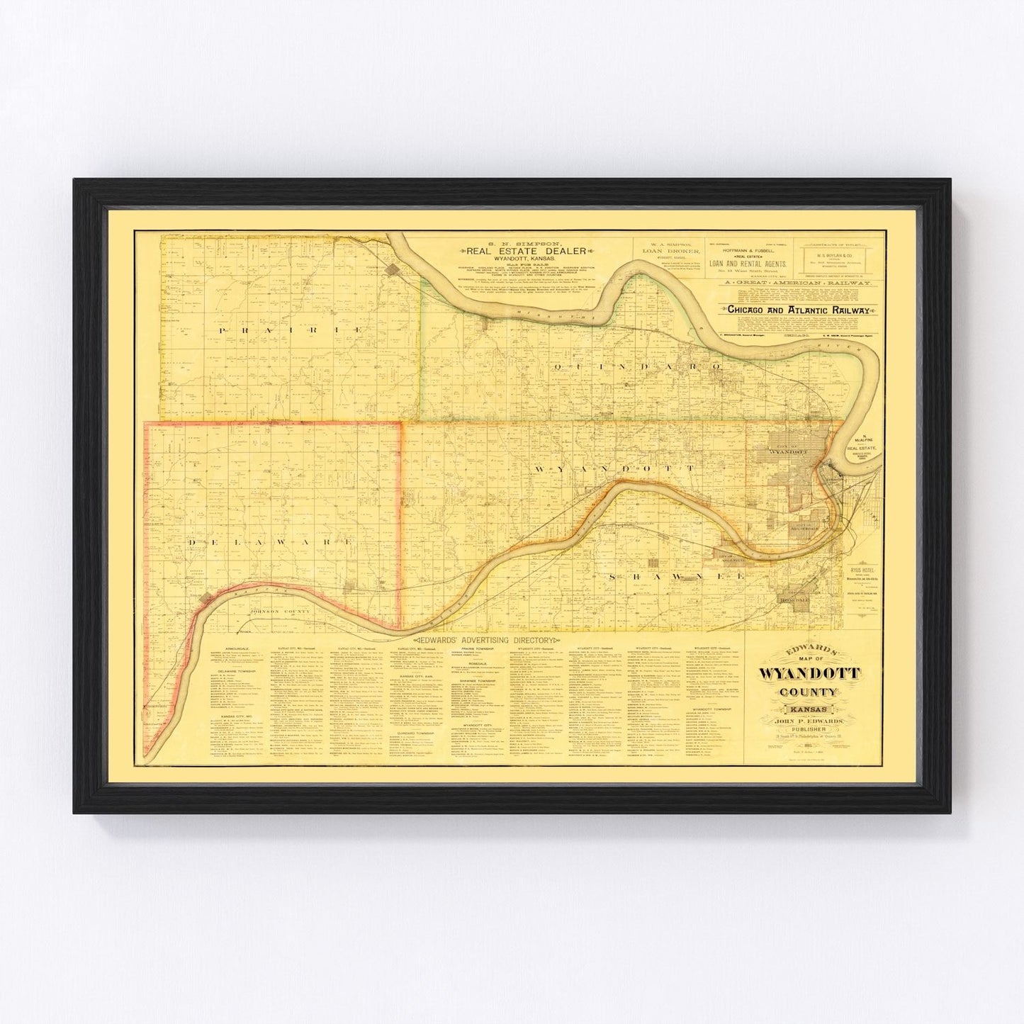 Vintage map of Wyandotte County, Kansas, 1885, digitally restored