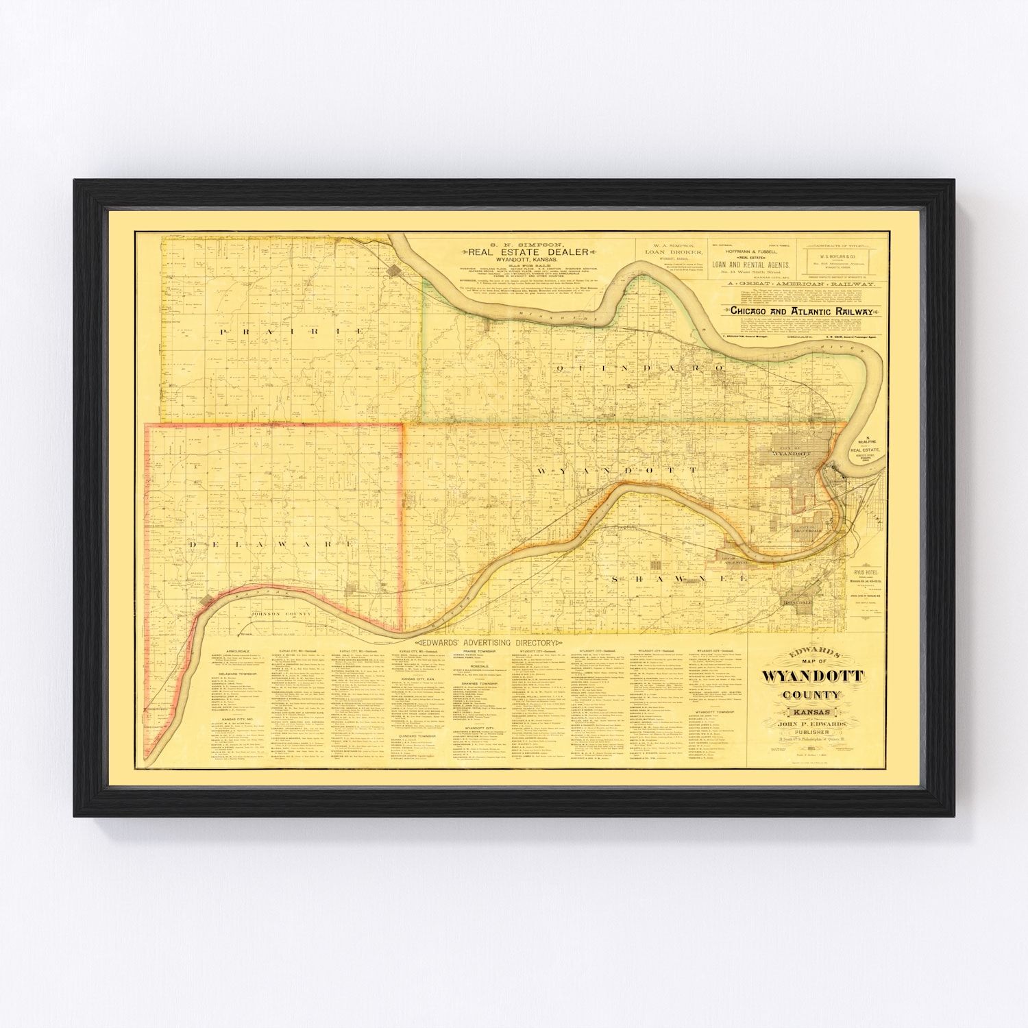 Vintage map of Wyandotte County, Kansas, 1885, digitally restored