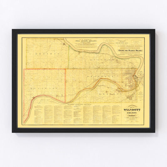 Vintage map of Wyandotte County, Kansas, 1885, digitally restored