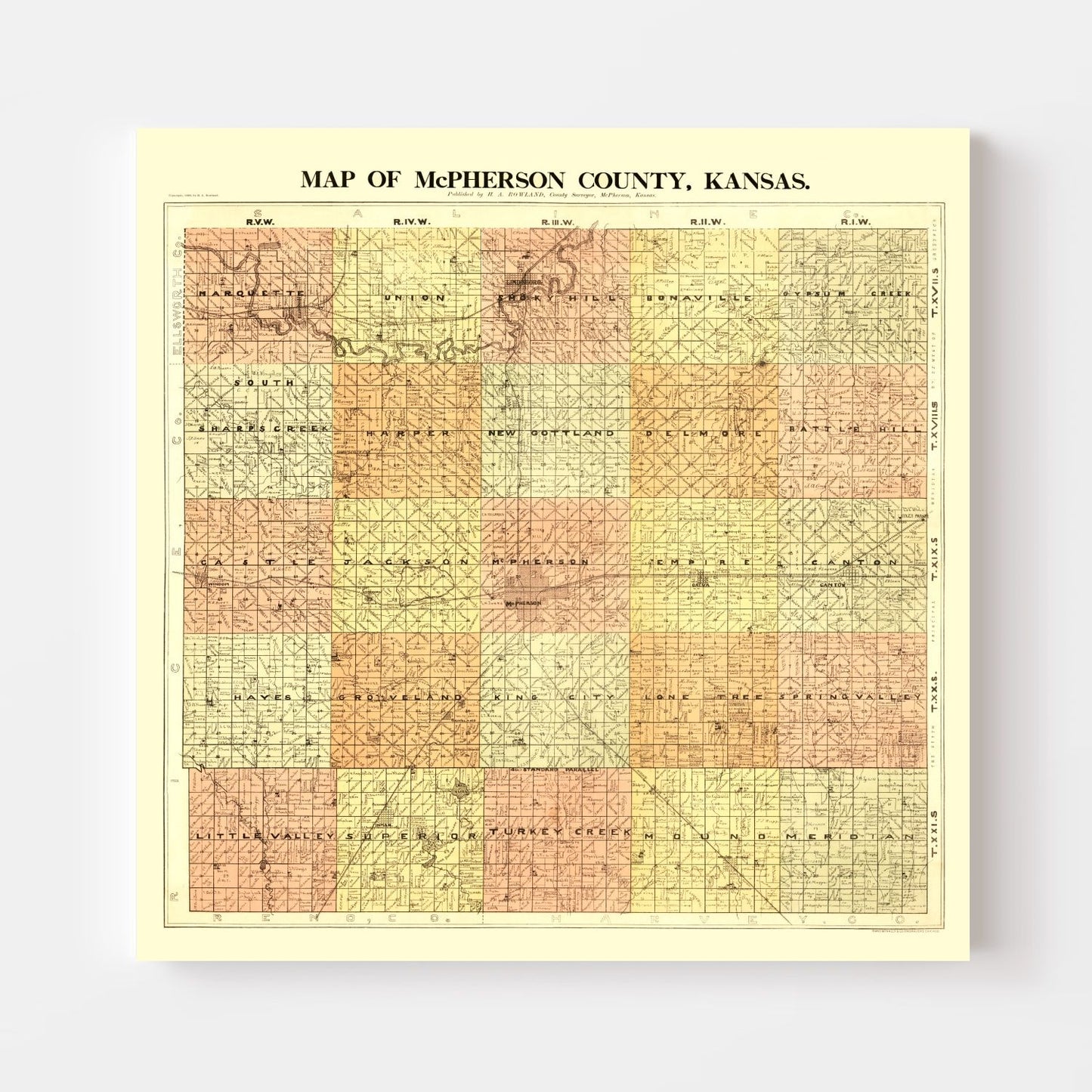 Vintage Map of McPherson County, Kansas, 1898