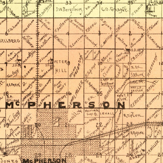 Vintage Map of McPherson County, Kansas, 1898
