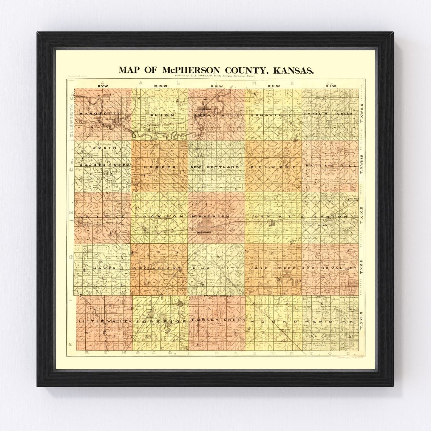 Vintage map of McPherson County, Kansas, 1898