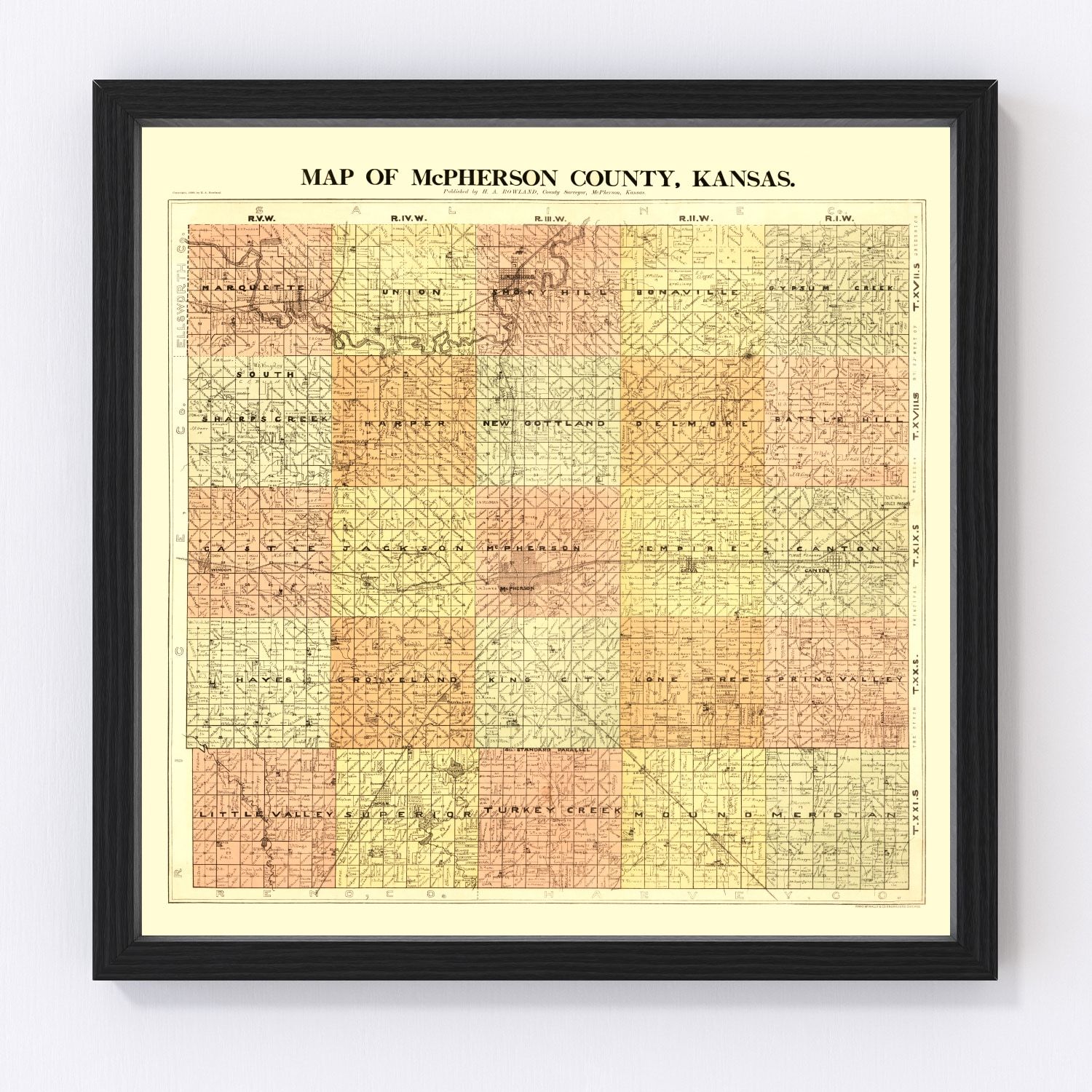 Vintage map of McPherson County, Kansas, 1898