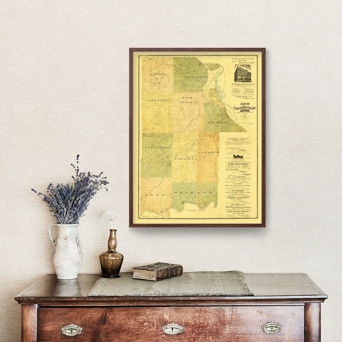 Vintage Map of Leavenworth County, Kansas, 1894