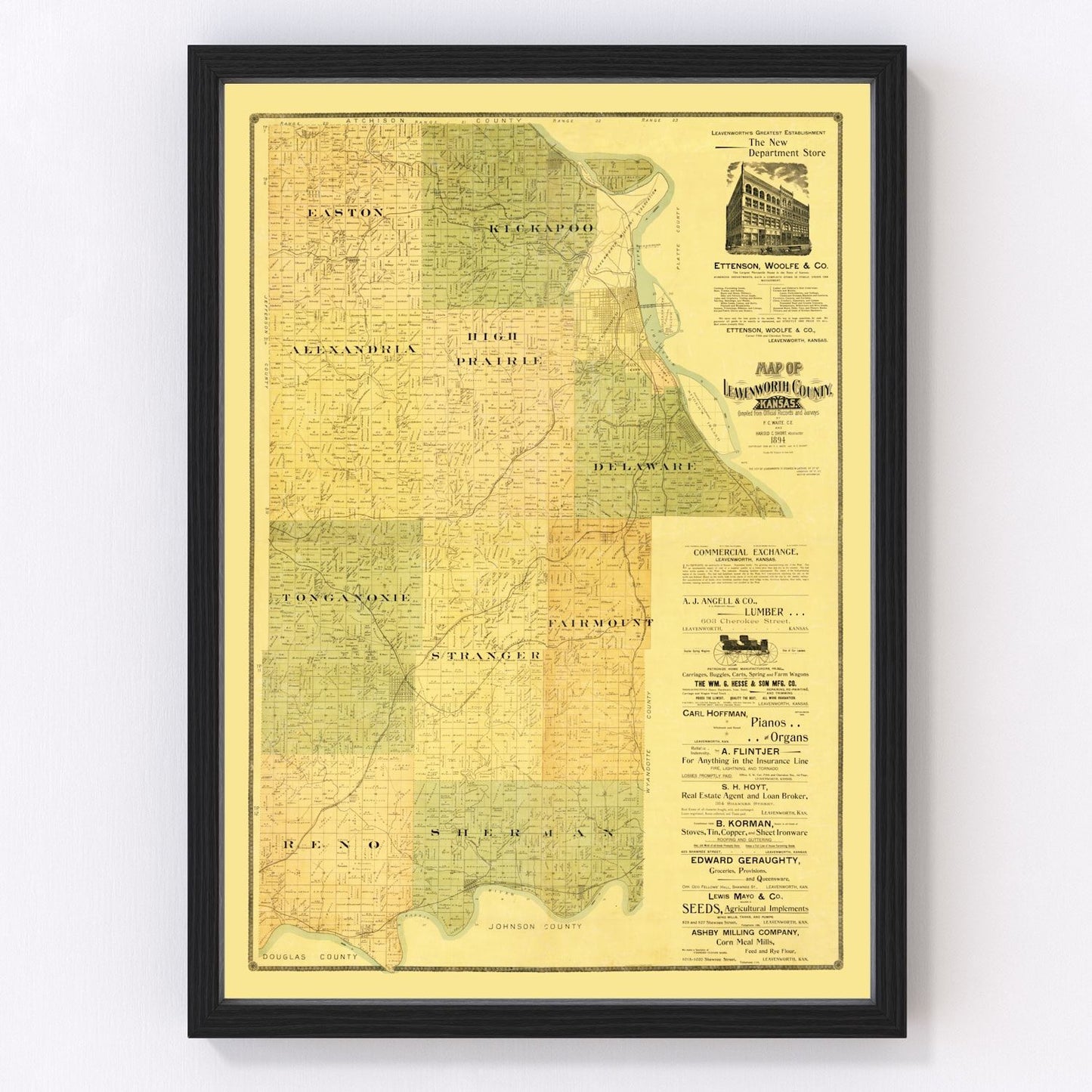 Vintage map of Leavenworth County, Kansas, 1894