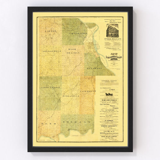Vintage map of Leavenworth County, Kansas, 1894