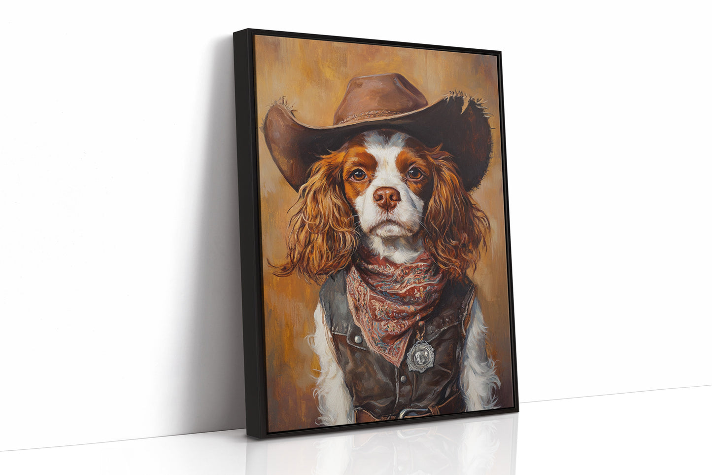 Western Cavalier Cowgirl Dog Art Print