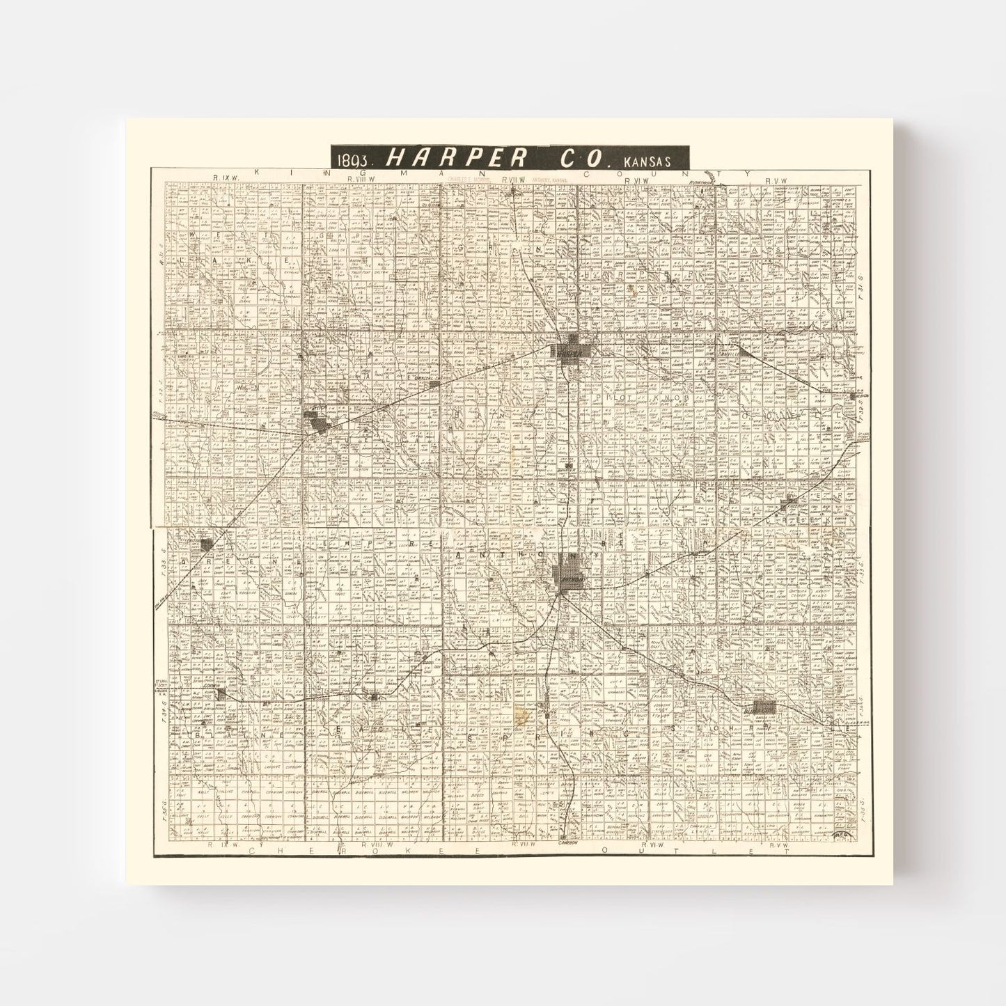 Vintage Map of Harper County, Kansas, 1893