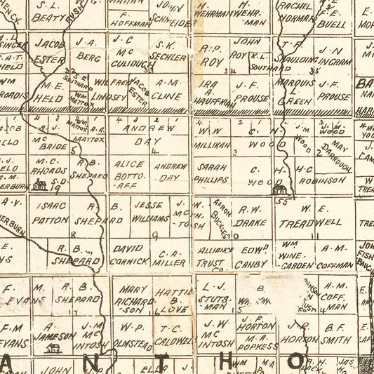 Vintage Map of Harper County, Kansas, 1893