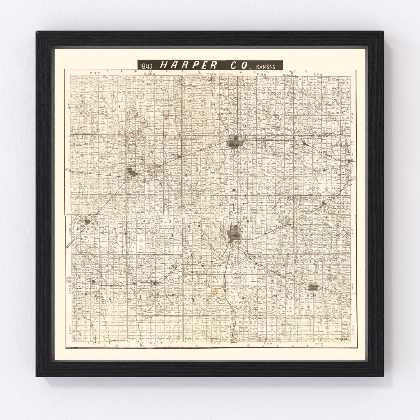Vintage map of Harper County, Kansas, 1893