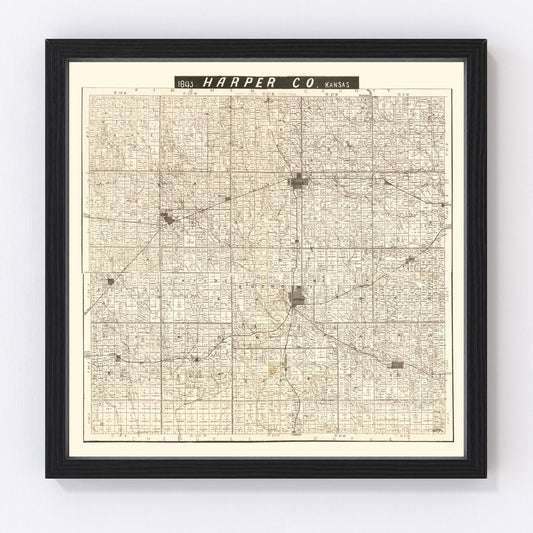 Vintage map of Harper County, Kansas, 1893