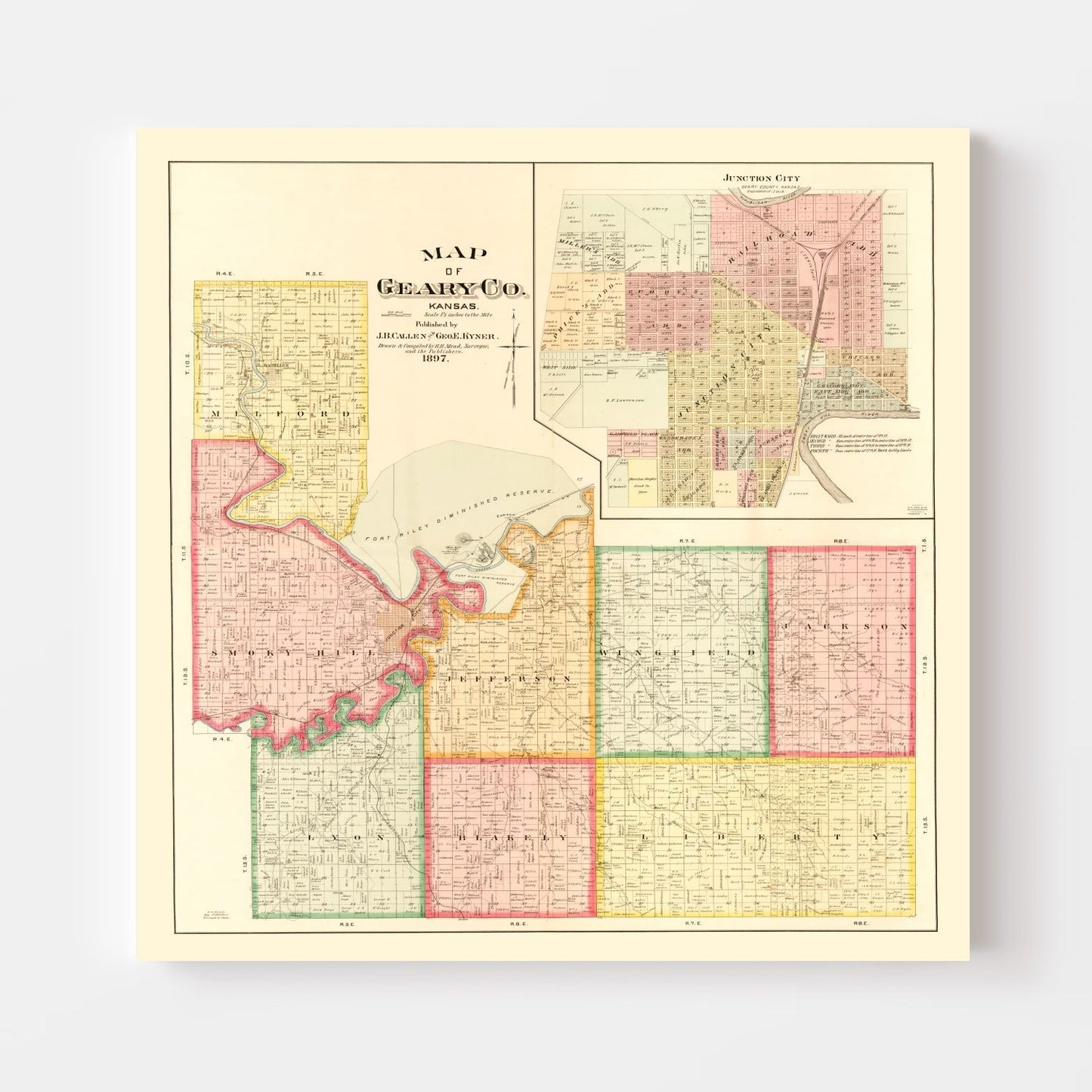 Vintage Map of Geary County, Kansas, 1897