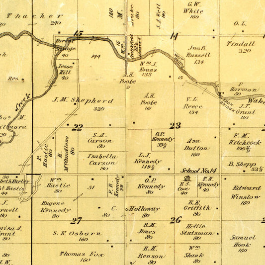 Vintage Map of Douglas County, Kansas, 1887 (Lawrence)