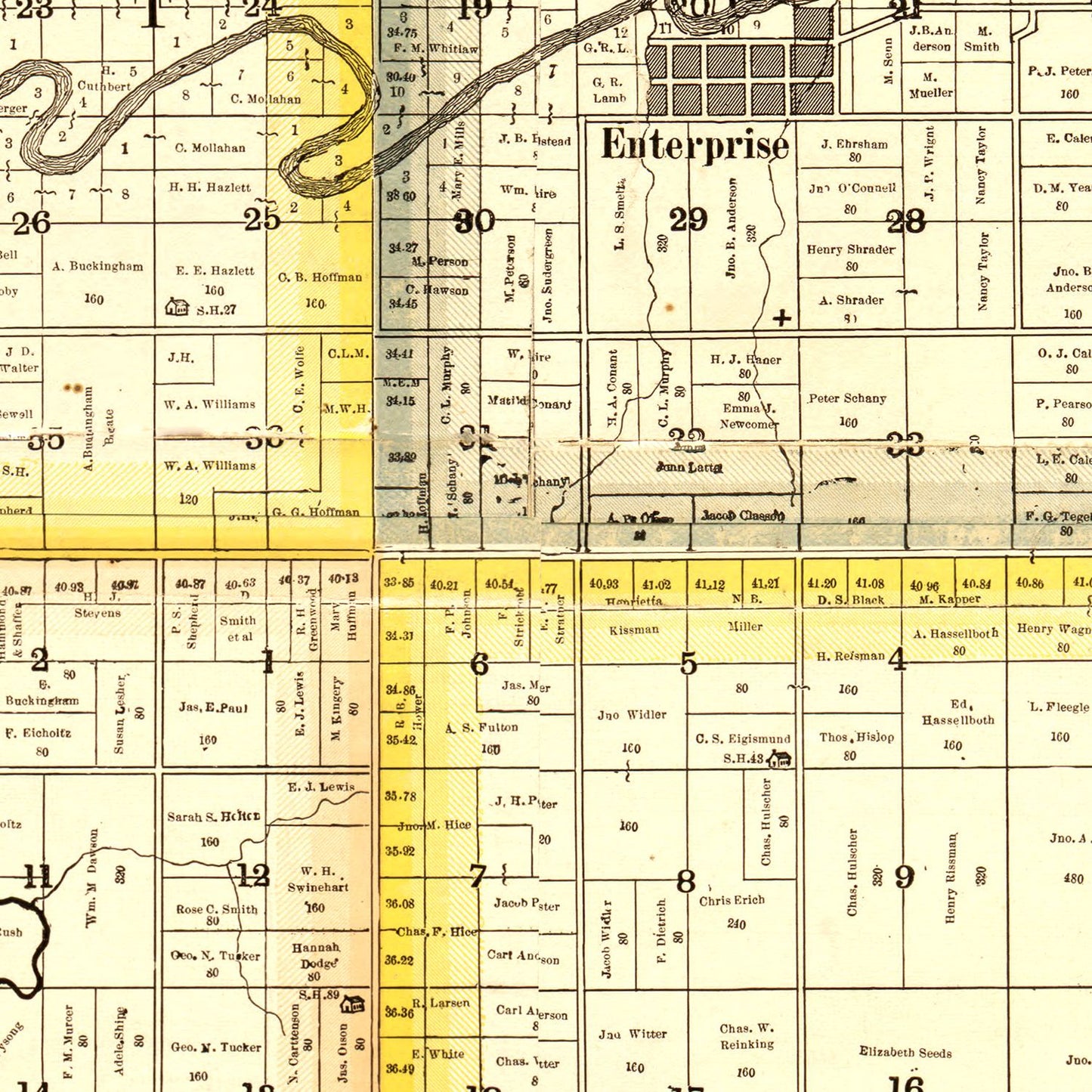 Vintage Map of Dickinson County, Kansas, 1885
