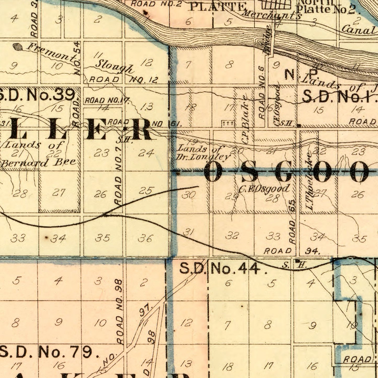 Vintage Map of Lincoln County, Nebraska, 1894