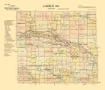 Vintage Map of Lincoln County, Nebraska, 1894