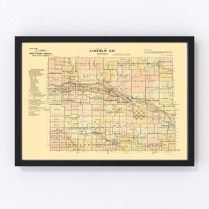 vintage map of Lincoln County, Nebraska, North Platte, 1894