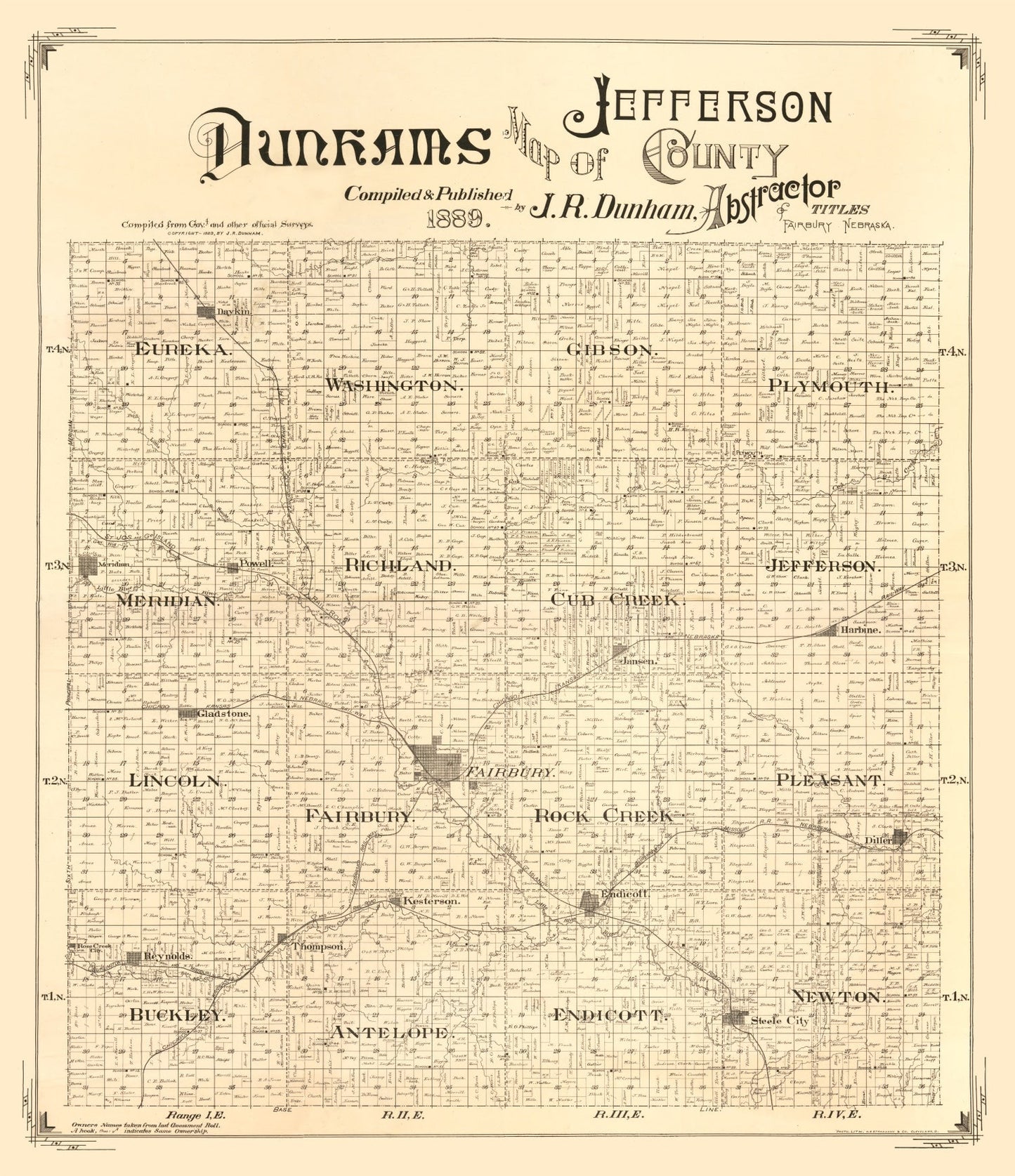 Vintage Map of Jefferson County, Nebraska, 1889