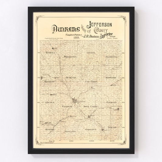 Vintage map of Jefferson County, Nebraska, 1889