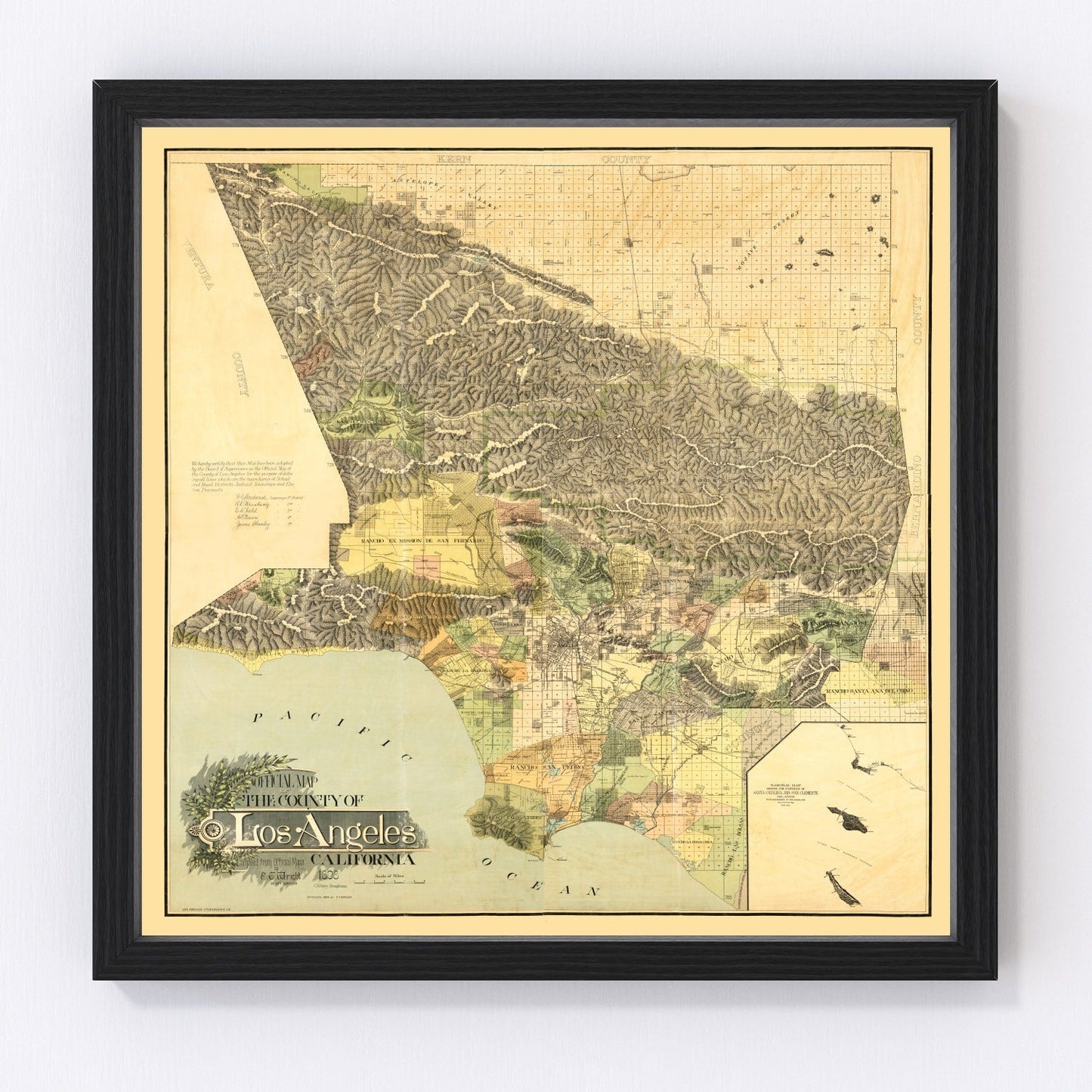 vintage map of Los Angeles County, California, 1898