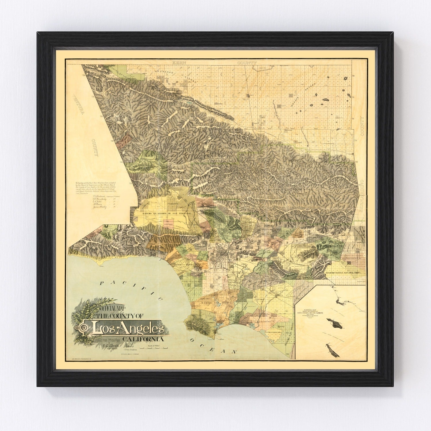 vintage map of Los Angeles County, California, 1898