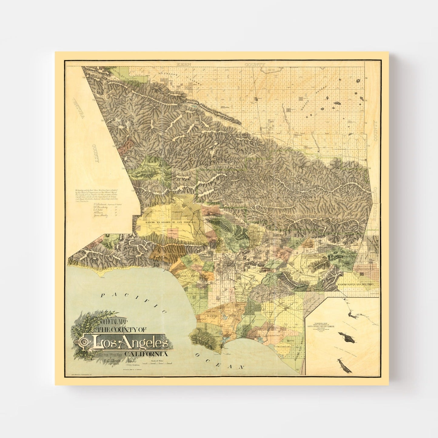 Vintage Map of Los Angeles County, California, 1898