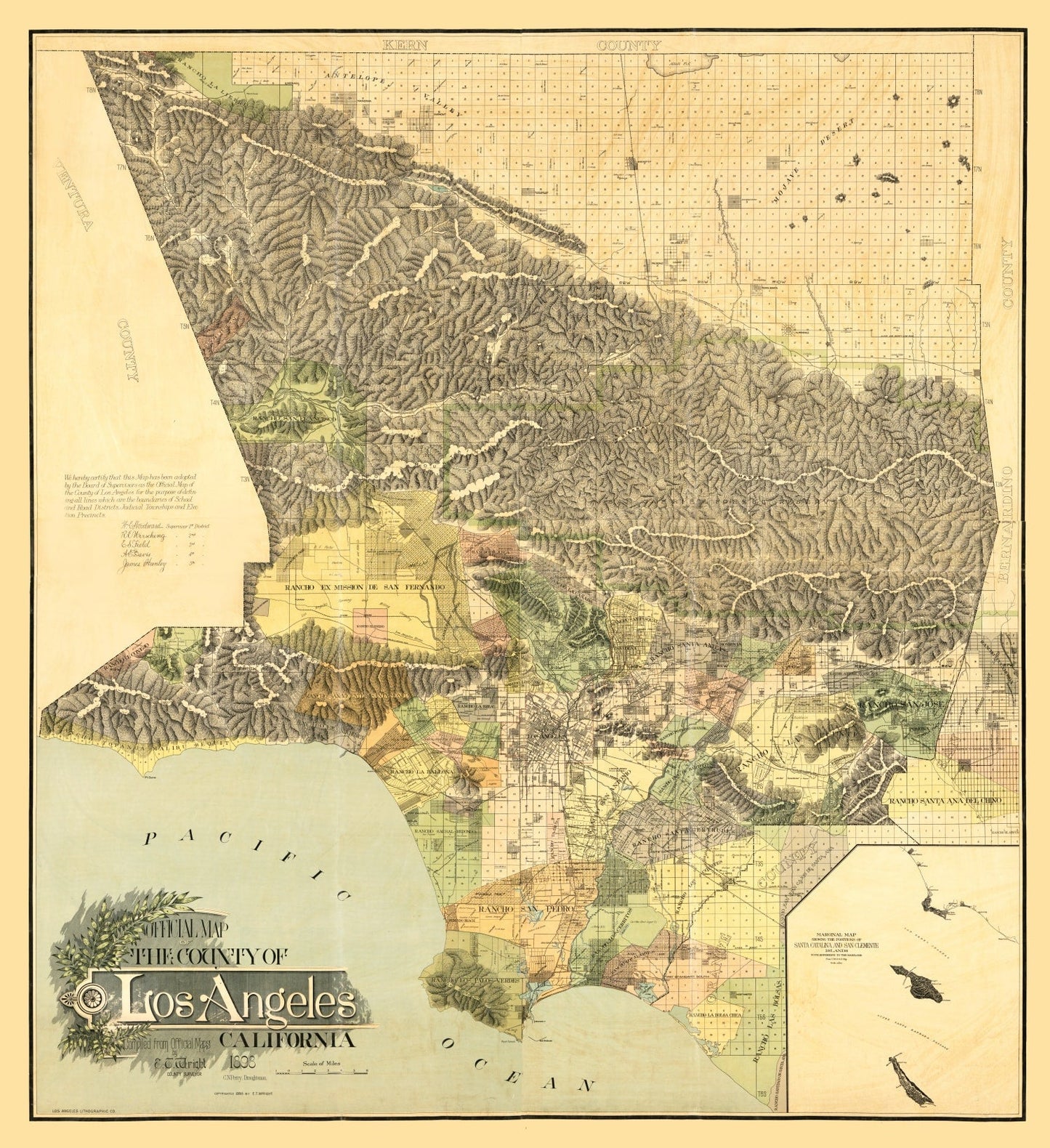 Vintage Map of Los Angeles County, California, 1898