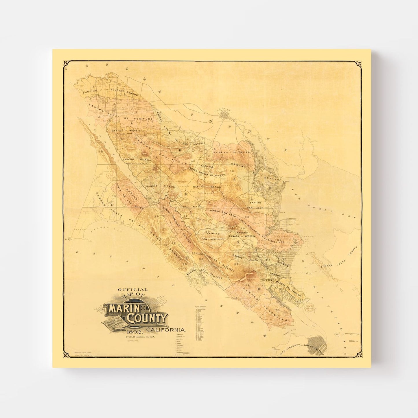Vintage Map of Marin County, California, 1892