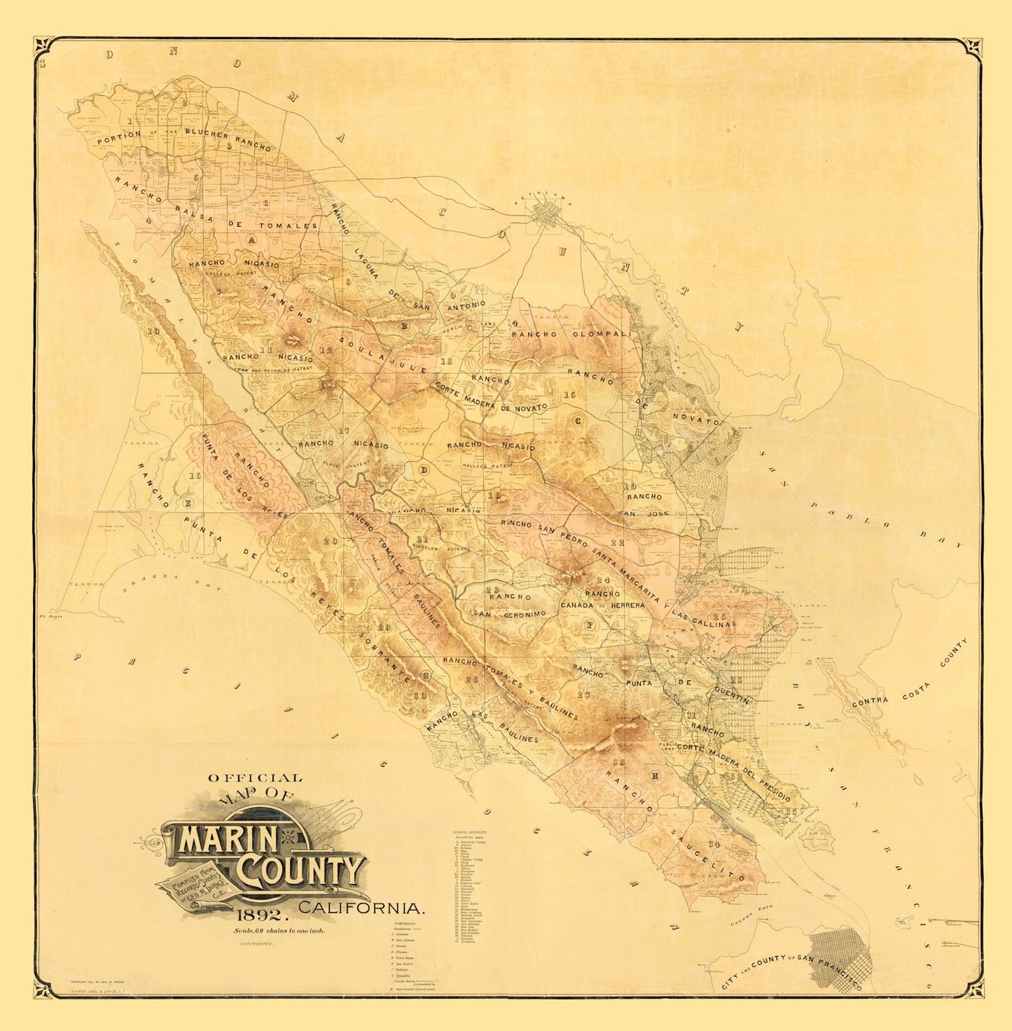 Vintage Map of Marin County, California, 1892
