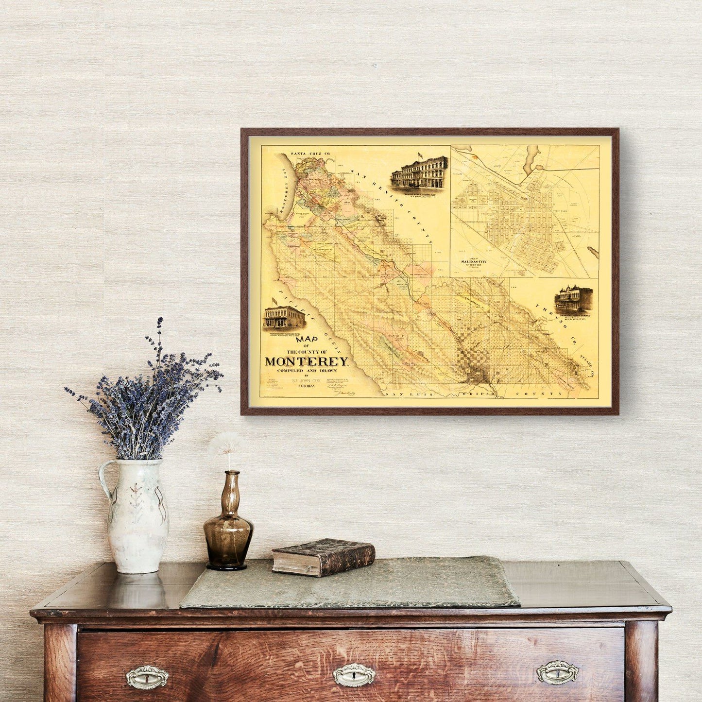 Vintage Map of Monterey County, California, 1877