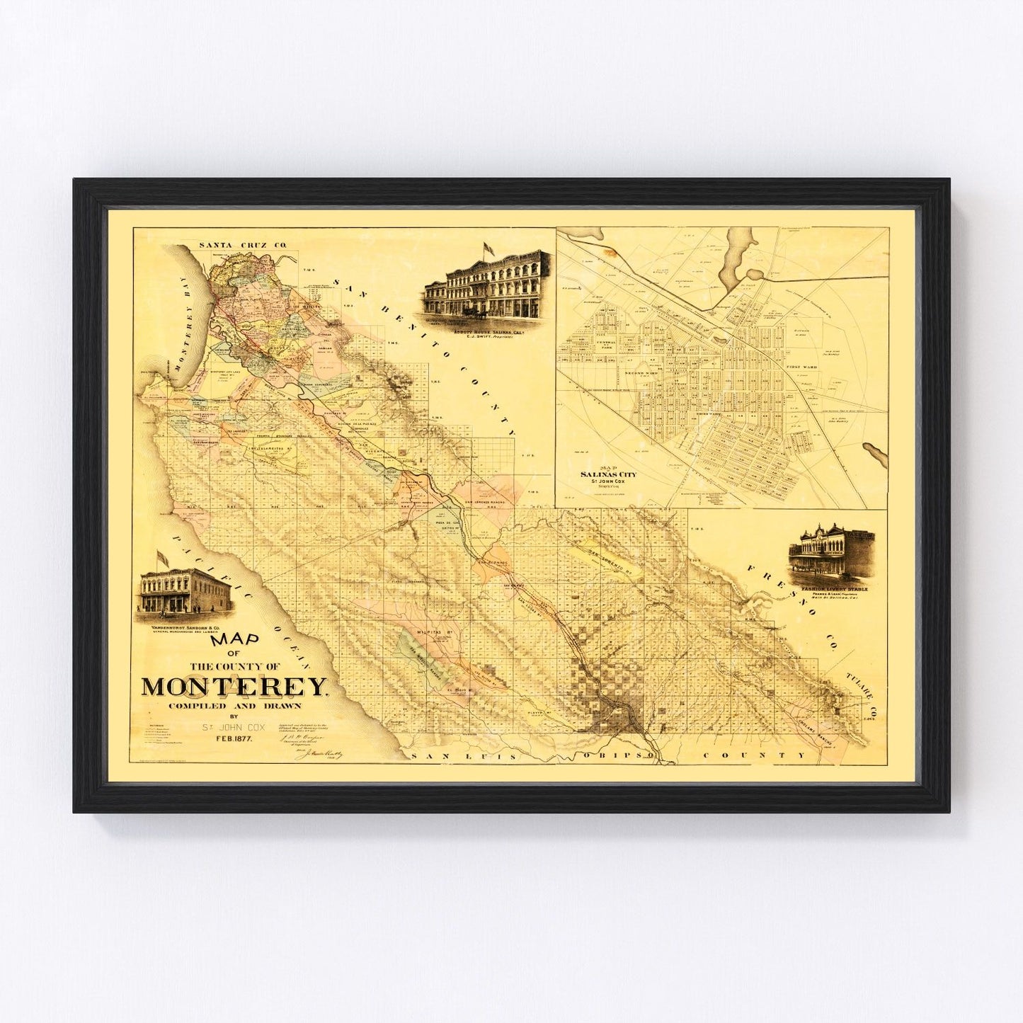 Vintage map of Monterey County, California, 1877