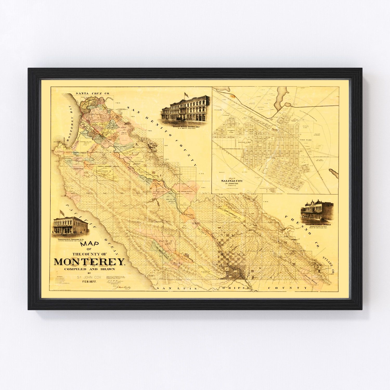 Vintage map of Monterey County, California, 1877