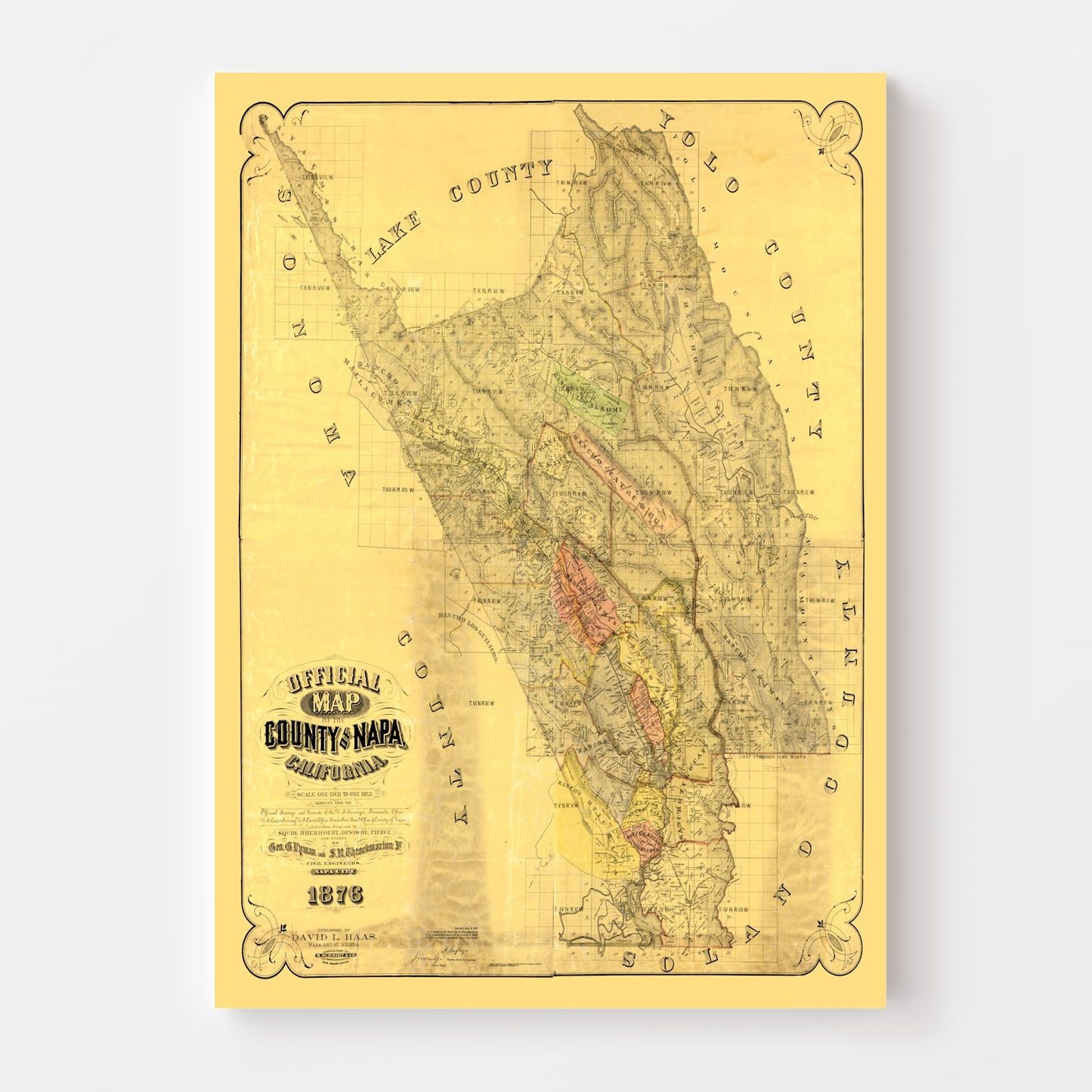 Vintage Map of Napa County, California, 1876